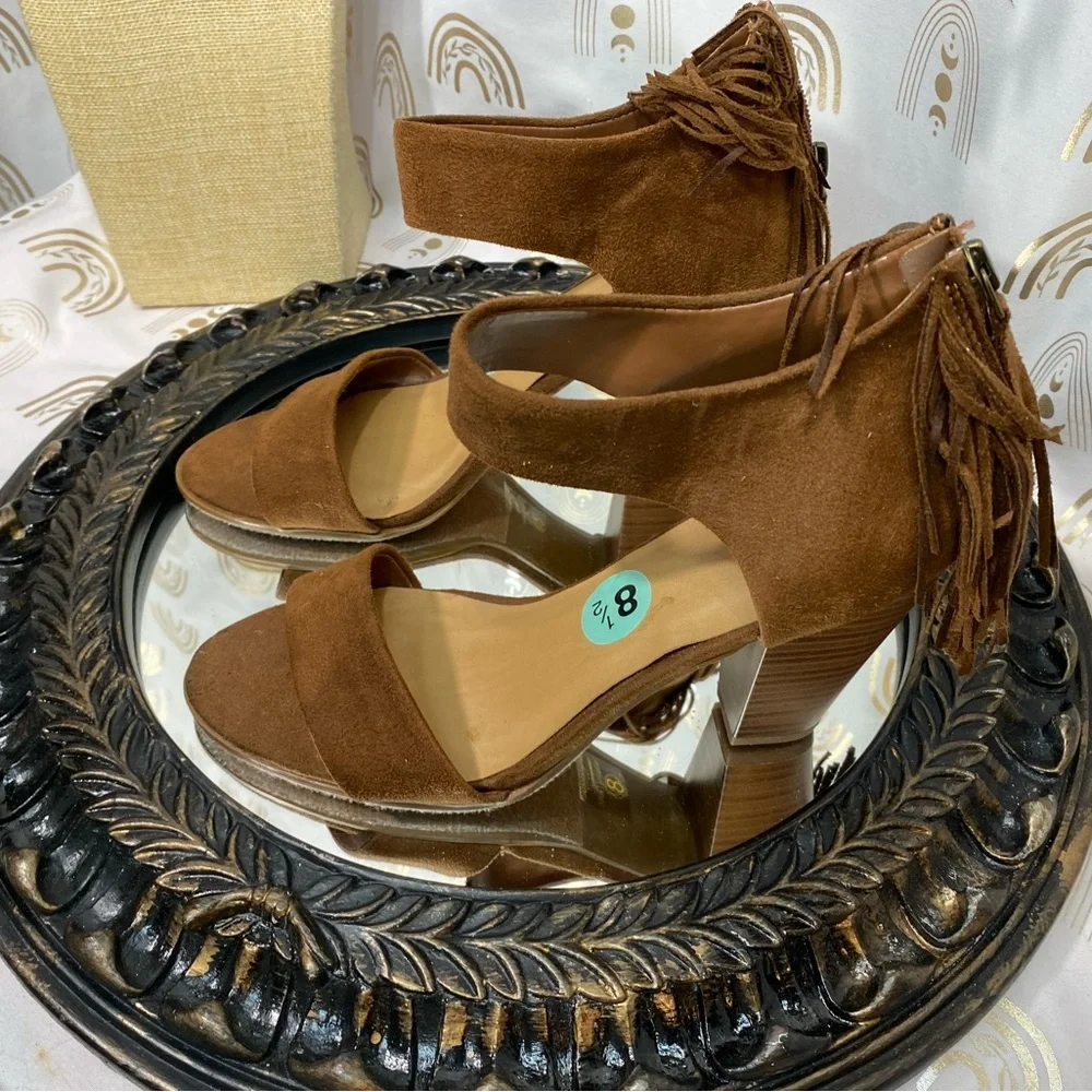 Elegant Brown Bohemian style Suede Heeled Sandals